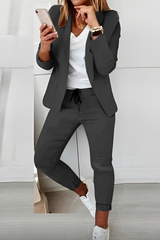 Women's Blazer and Trouser Set with Long Sleeves and Drawstring Waist