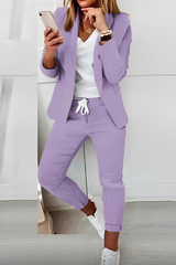 Women's Blazer and Trouser Set with Long Sleeves and Drawstring Waist