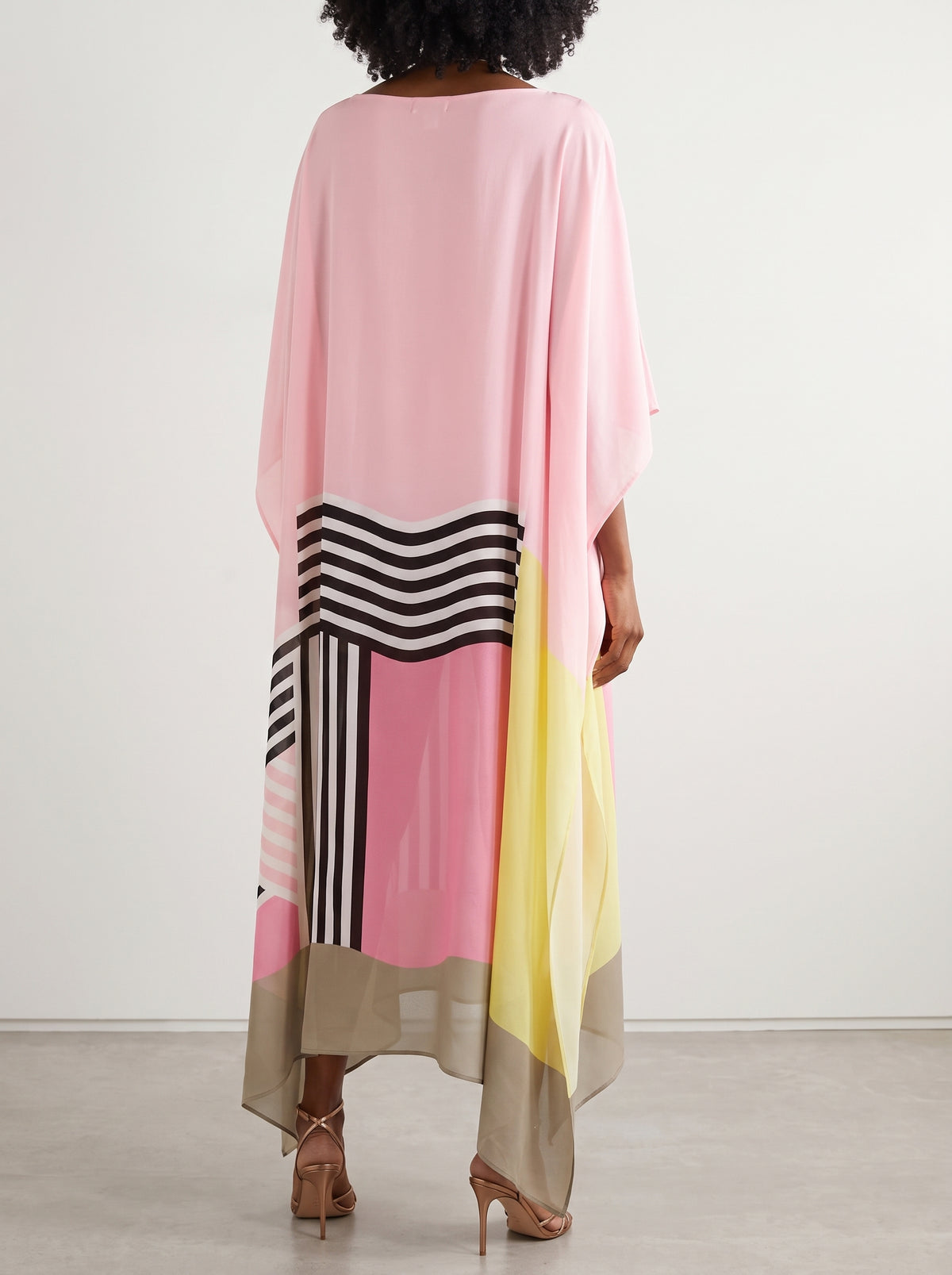 Women's Caftan Maxi Dress with Batwing Cape Sleeves and Geometric Print