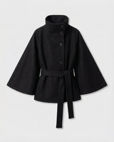 Women's Cape Jacket with Stand Collar, Cape Sleeves and Tie Belt