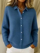 Women's Cardigan Long Sleeve with Collar and Button Front
