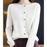 Women's Cardigan with Long Sleeves, Round Neck and Button Closure