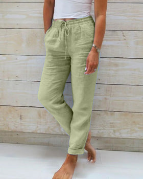 Women's Casual Trousers with Elastic Drawstring Waist and Side Pockets