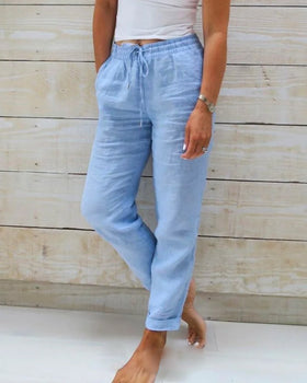 Women's Casual Trousers with Elastic Drawstring Waist and Side Pockets