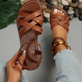 Women's Flat Sandals with Crossover Straps and Elastic Ankle Band