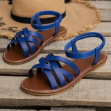 Women's Flat Sandals with Crossover Straps and Elastic Ankle Band