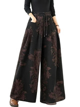 Women's Floral Wide-Leg Pants with Drawstring Waist
