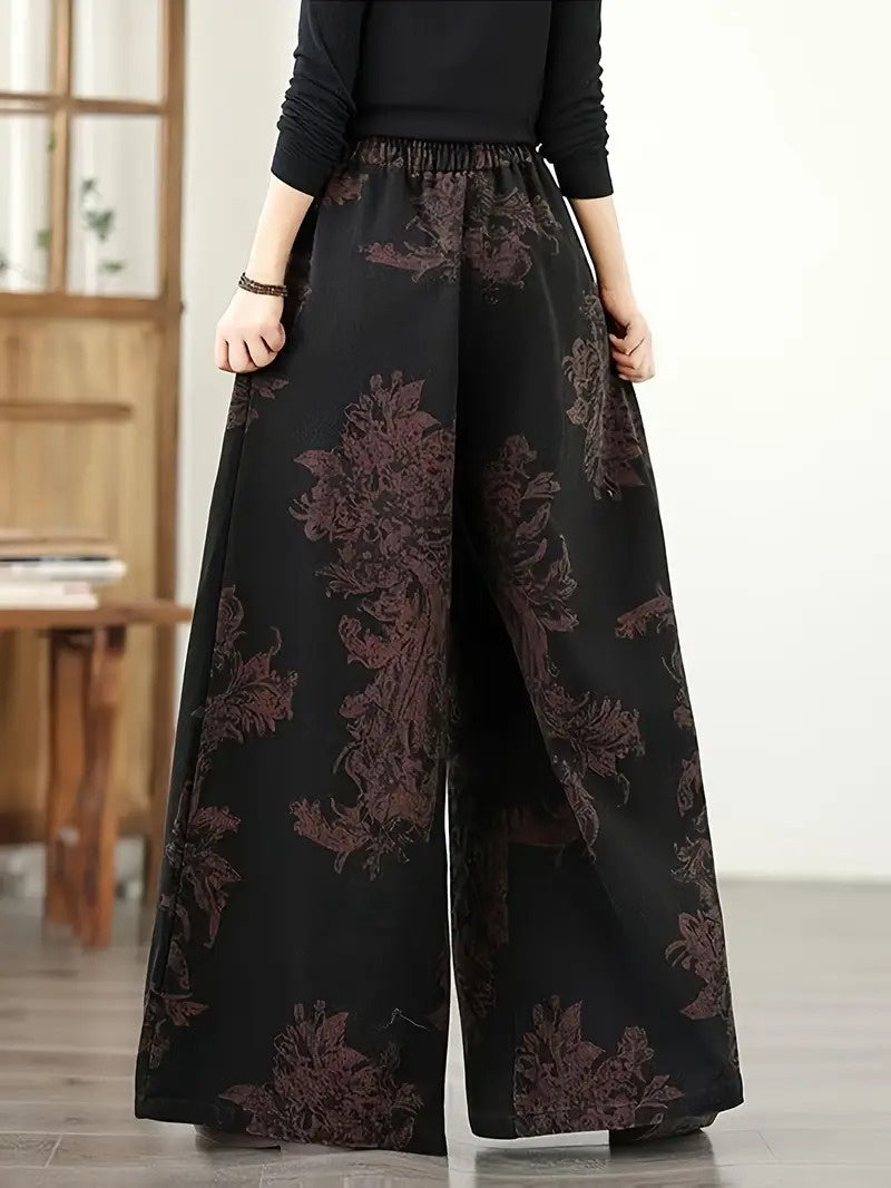 Women's Floral Wide-Leg Pants with Drawstring Waist