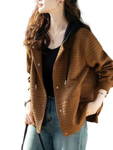 Women's Hooded Jacket with Textured Grid Pattern