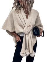 Women's Knit Cape Cardigan with Faux Fur Accents