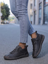 Women's Lace-Up Sneakers with Ankle Strap and Stitched Sole
