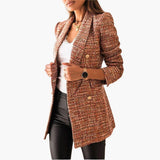 Women's Long Blazer with Double-Breasted Buttons and Notched Lapel