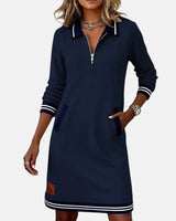 Women's Long Sleeve Mini Dress with Polo Collar and Zip Neckline