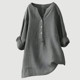 Women's Long Sleeve V-Neck Blouse with Button Front and Asymmetric Hem