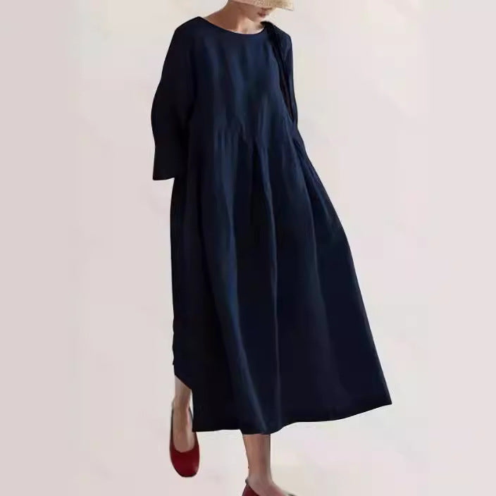 Women's Maxi Dress Three-Quarter Sleeve Round Neck Oversized A-Line with Pockets