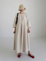 Women's Maxi Dress Three-Quarter Sleeve Round Neck Oversized A-Line with Pockets