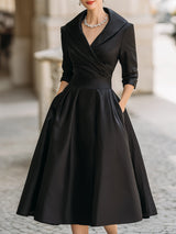 Women's Midi Cocktail Dress with V-Neck, Wrap Bodice and A-Line Skirt