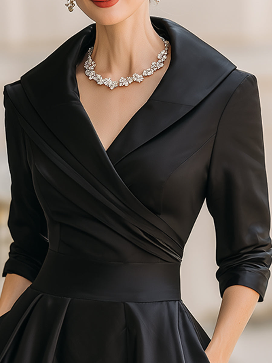 Women's Midi Cocktail Dress with V-Neck, Wrap Bodice and A-Line Skirt