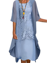Women's Midi Dress with Sheer Overlay and Floral Lace Detail