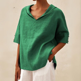 Women's Oversized Blouse with Short Sleeves, Hood and V-Neck