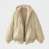 Women's Oversized Bomber Jacket with Hood and Sherpa Lining
