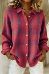 Women's Plaid Button-Front Sweater Shirt with Collar and Long Sleeves