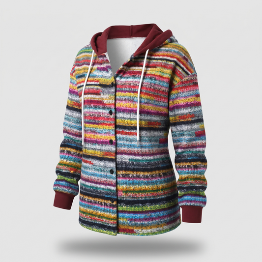 Women's Plaid Hooded Jacket with Button Front and Side Pockets