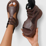 Women's Platform Gladiator Sandals with Ankle Straps, Buckle and Back Zipper