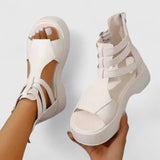 Women's Platform Gladiator Sandals with Ankle Straps, Buckle and Back Zipper