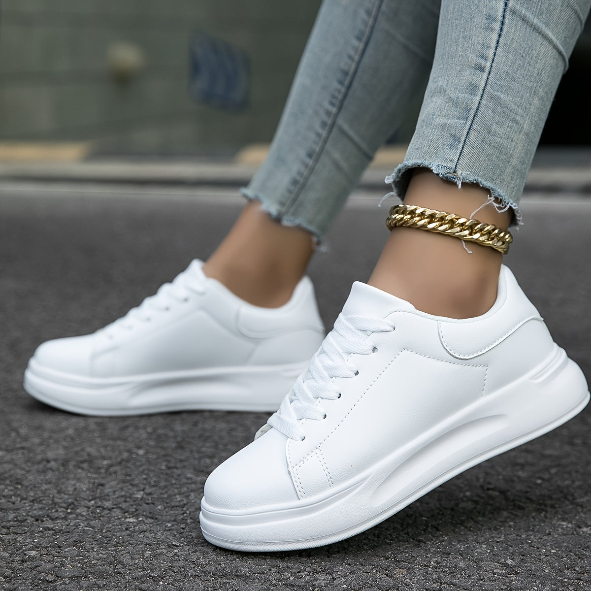 Women's Platform Sneakers with Lace-Up Closure and Chunky Sole