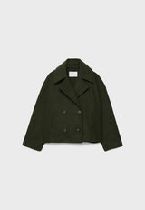 Women's Short Double Breasted Coat with Oversized Lapel