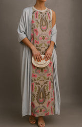 Women's Sleeveless Maxi Dress with Open Front Coat Set and Floral Print