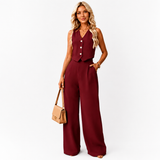 Women's Sleeveless Vest and Wide-Leg Pants Set