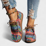 Women's Sneakers with Ethnic Print and Lace-Up Flat Platform
