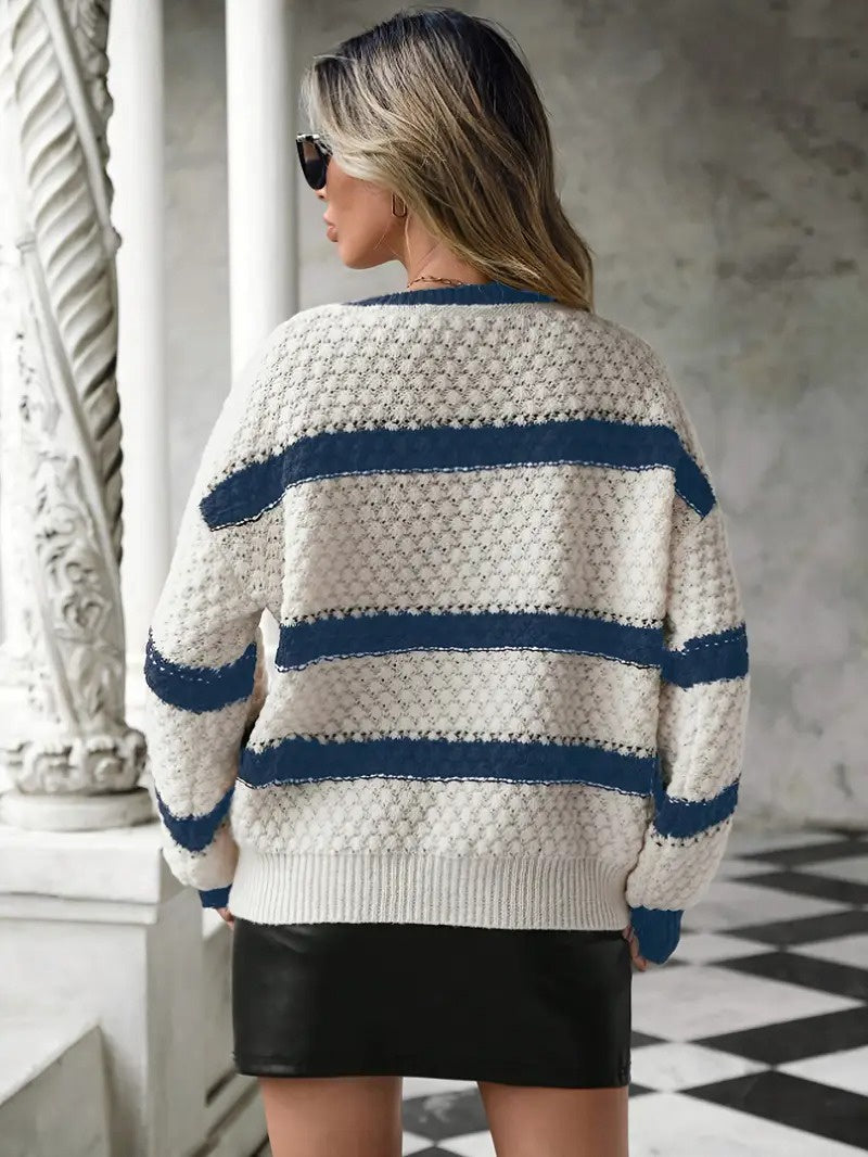 Women's Striped V-Neck Sweater