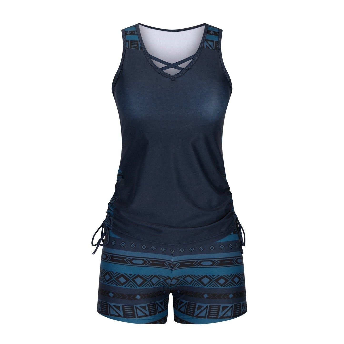 Women's Tankini Set with Built-In Bra, Aztec Print with Shorts
