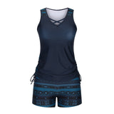 Women's Tankini Set with Built-In Bra, Aztec Print with Shorts