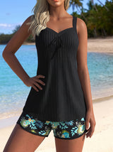 Women's Tankini Set with Shorts, Sweetheart Neckline and Tropical Print