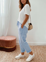 Women's Tapered Lounge Pants with Drawstring Waist and Side Pockets