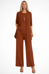 Women's Three-Piece Clothing Set with Open Cardigan, Tank Top and Wide-Leg Trousers