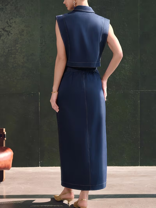 Women's Two-Piece Set with Openwork Diamond Pattern