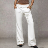 Women's Wide-Leg High Waist Flared Trousers with Button Detail