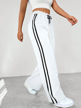 Women's Wide-Leg Sweatpants with Side Stripes and Elastic Drawstring Waist
