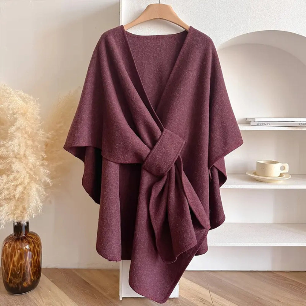 Women's Wrap Shawl Cape with V-Neck and Open Front