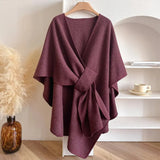 Women's Wrap Shawl Cape with V-Neck and Open Front