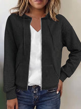 Women's Zip-Up Hoodie with Hood, Long Sleeves and Waffle Texture