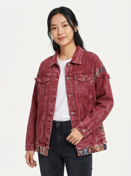 Women's Jacket with Contrast Pattern Panels