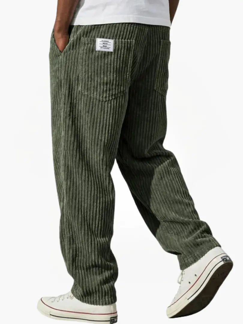 Men's Corduroy Trousers with Elastic Waist and Relaxed Fit