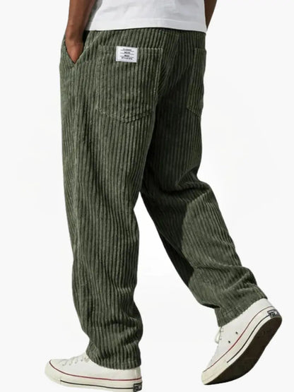 Men's Corduroy Trousers with Elastic Waist and Relaxed Fit