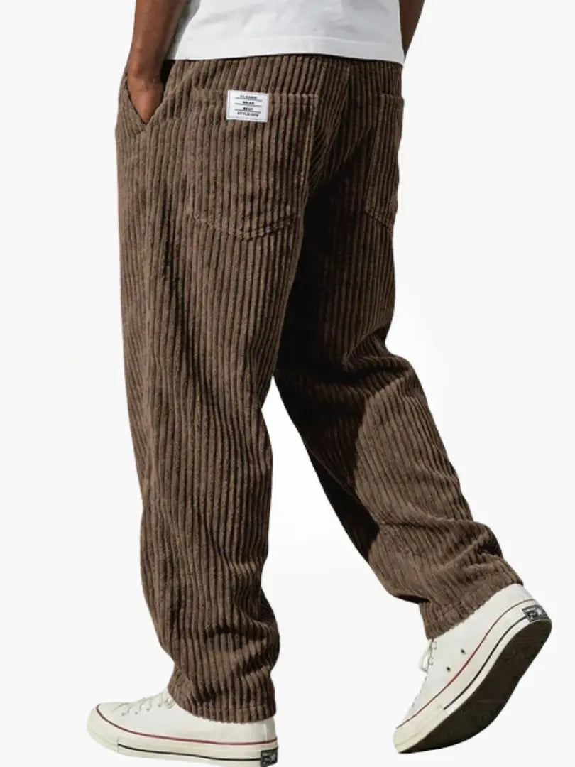 Men's Corduroy Trousers with Elastic Waist and Relaxed Fit